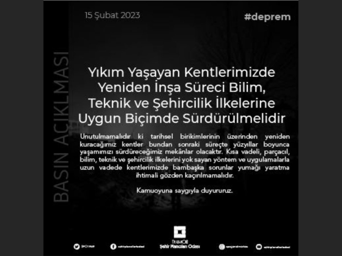 Bu deprem bir milat olsun. Bir daha yıkılmamak için bilim ve teknik ile ilerleyelim artık...