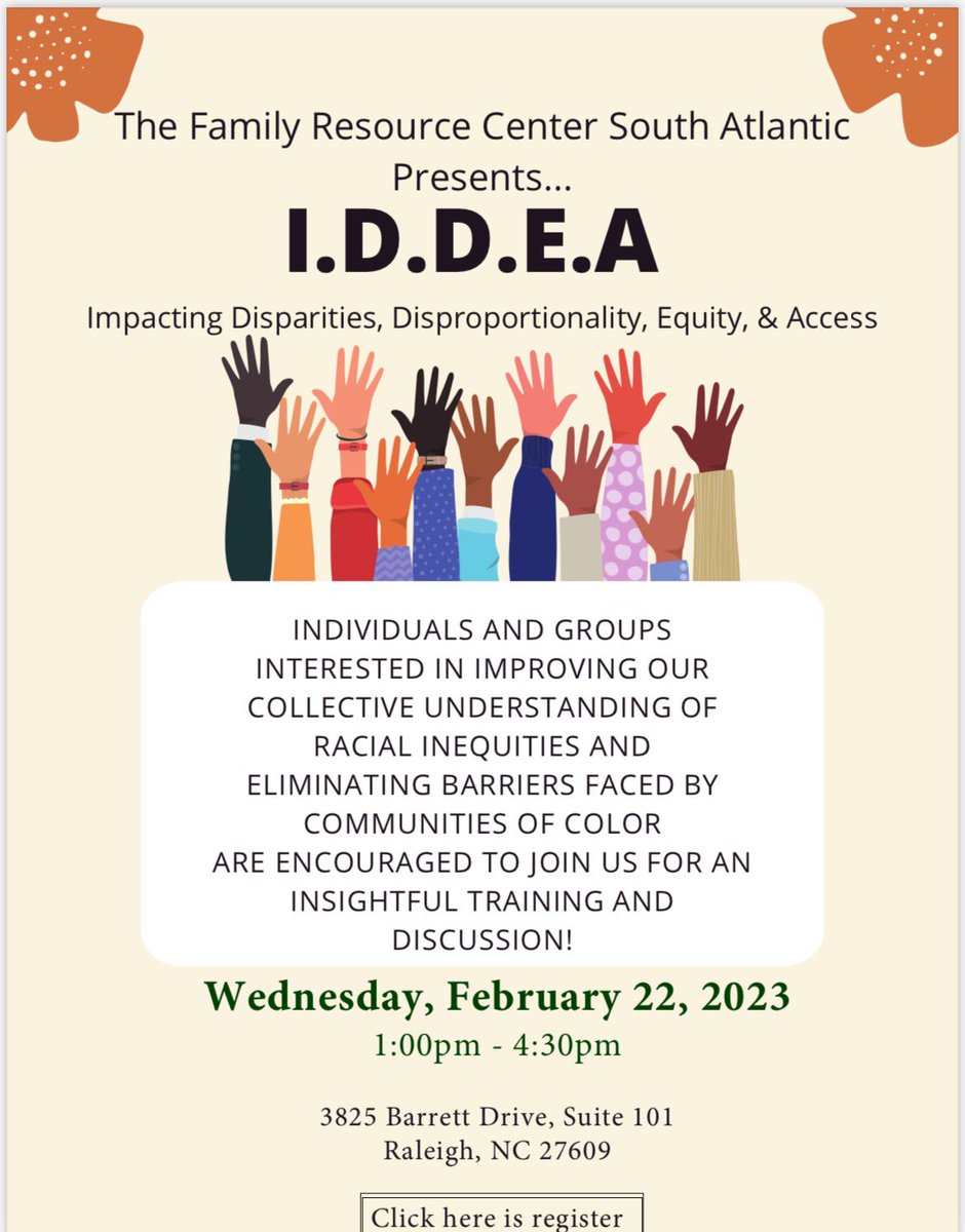 Raven (@laraven8) on Twitter photo The Family Resource Center South Atlantic has an upcoming training on the disparities, disproportionality, equity, and access that community of color is facing. Please take advantage of this training. There is a link in the flyer to sign up. <a href="/CMMSCougars/">Carroll LT Magnet</a> The Family Resource Center South Atlantic has an upcoming training on the disparities, disproportionality, equity, and access that community of color is facing. Please take advantage of this training. There is a link in the flyer to sign up. <a href="/CMMSCougars/">Carroll LT Magnet</a>