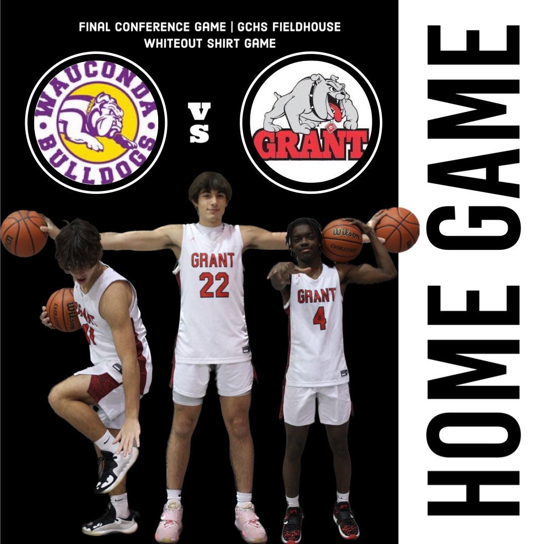 FINAL home game
and conference game🏀
be there‼️ theme: whiteout ⚪️⚪️
fresh/soph 5:30
varsity 7:00 <a href="/GCHSBulldogs/">Grant Athletics</a>  <a href="/GrantBoysHoops/">Grant Basketball</a>