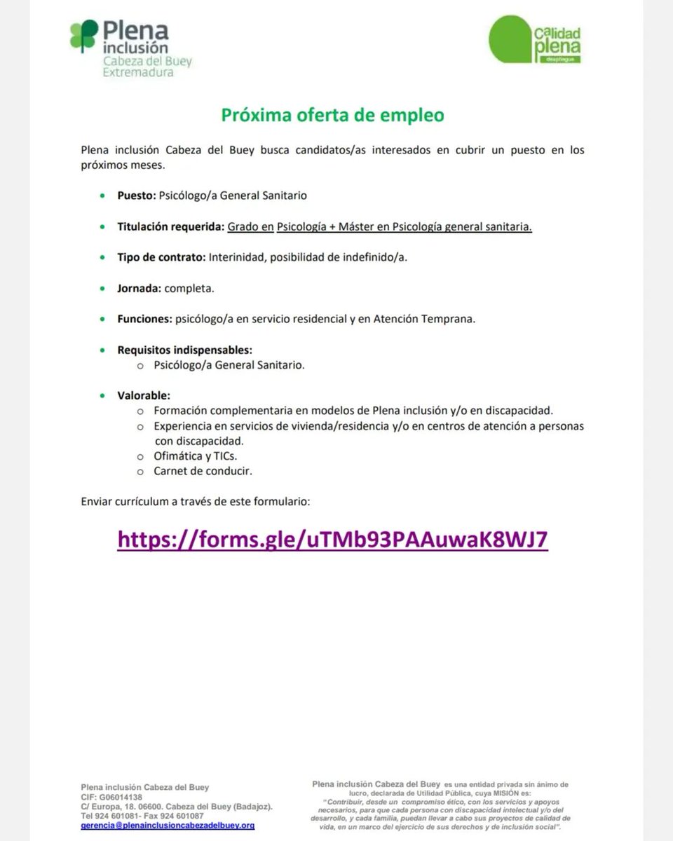 PinclusionCdB's tweet photo. Nueva oferta de empleo💼!!
📢 Eres Psicólogo/a General Sanitario y te gustaría trabajar con nosotros?
Échale un vistazo👀 a los requisitos y envíanos📤 tu currículum a través del siguiente formulario⬇️⬇️:
https://t.co/mS22szslMP https://t.co/bHxODvIzyT