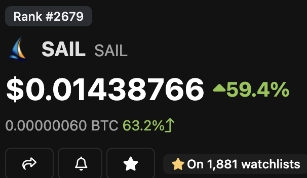 SolanaSail's tweet photo. $SAIL Warmup #2 🔥
#SAIL still the first ever real community token 100% distributed randomly almost for free and with a 21M fixed supply. 🐐
We still have low liquidity pool so NFA & DYOR as usual 🤙
#Solana #SOL #SolanaCommunity #SolanaSail #GSAIL https://t.co/cyKJ3a37jn