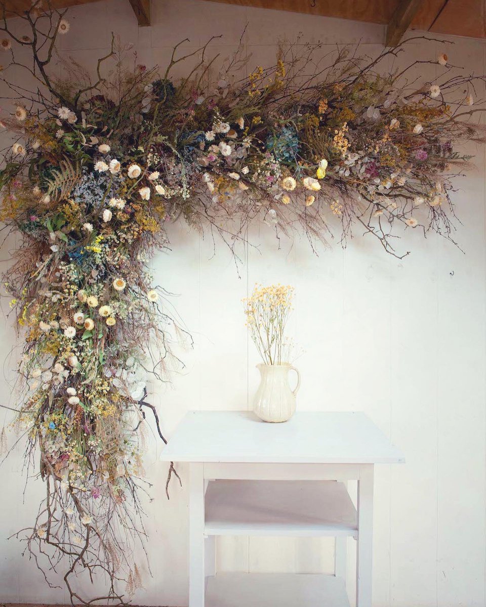 LaylaRobinsonfl's tweet photo. From studio to install 
(with the help of cats and dogs) 
Wild everlasting flower arch for the opening of @Roger_OatesUK fabulous new shop in Ledbury https://t.co/LHmVrQsev4