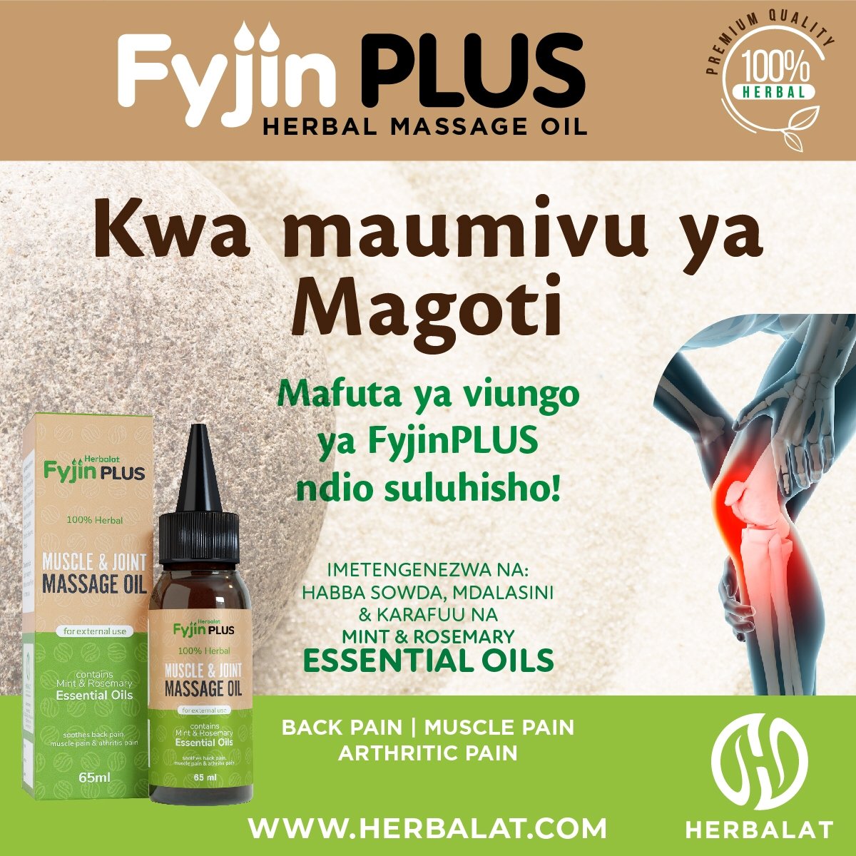 It gets really uncomfortable walking around, up and down, with pain on your knees. You work so hard and deserve a comfortable life. With Fyjin PLUS, we can make that happen. 
Call +254 746 866 757 to order.

#NaturalOils #essentialoils #natural #herbalife