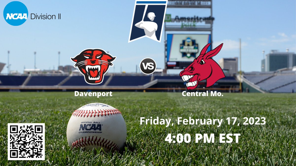NCAAD2Baseball1's tweet photo. 4:00 PM EST
Davenport vs Central Mo. | NCAA D II BASEBALL
🔗 https://t.co/cxkW844Sm2
Friday, February 17, 2023
@UCMMULES @Mules_Baseball @UCentralMO https://t.co/TdyesInSLc