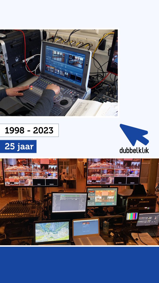dubbelklik's tweet photo. Onze eerste live regie was de Sony Anycast Station.
Anno 2023 maken we onze live producties met onze Blackmagic Atem.

We hebben eigen camera's, communicatie, draadloze point-to-point verbinding en verschillende stream-oplossingen via kabel en 4 en 5G.     https://t.co/IIw2iRL1Fo https://t.co/NFqXUzhMAB