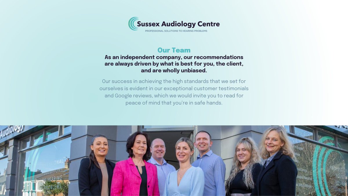 Our friendly team is made up of experienced Hearing Aid Audiologists, Audiological Scientists and Hearing Therapists – find out more about the people you’ll meet at Sussex Audiology Centre here: sussexaudiologycentre.co.uk/about-us/ 

#SussexAudiology #SussexAudio