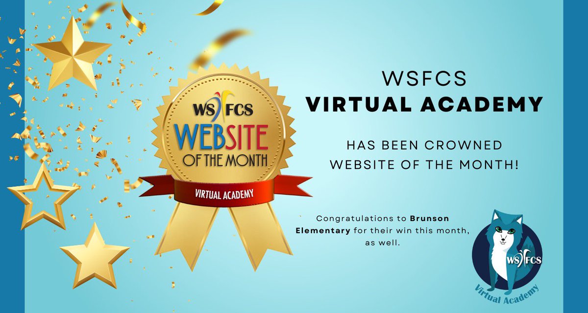 wsfcsvirtual's tweet photo. Way to go #WSFCSVirtualAcademy for being named website of the Month! And a special congratulations to Brunson Elementary on their win as well!
@wsfcs https://t.co/jcgfppnrOt