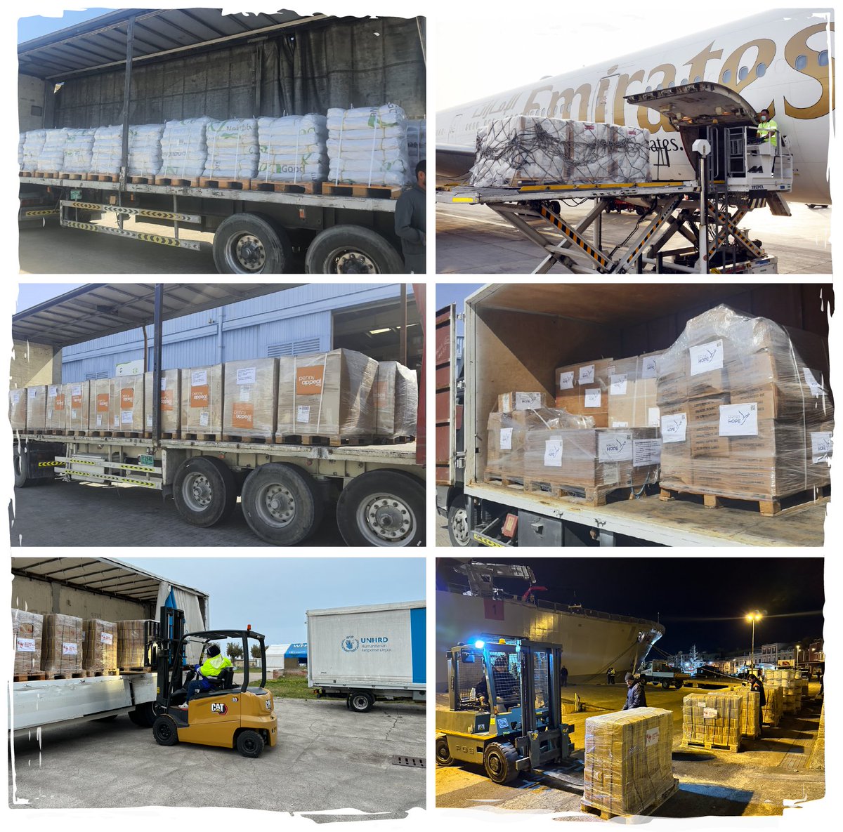 WFPSupplyChain's tweet image. With transport facilitated by @DPCgov, @ItalianNavy and @IHC_UAE, @WFP-managed @UNHRD hubs dispatched 46MT of relief items on behalf of humanitarian partners for the #Türkiye and #Syria earthquake response, including:

🟫7,200 blankets
⛺️6,200 tarpaulins
🧴600 hygiene kits