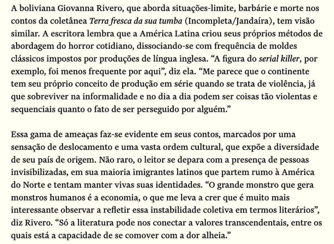 Matéria "Onde vive o horror", de Guilherme Araújo, publicada na última edição da revista <a href="/quatrocincoum/">Quatro Cinco Um</a>. Giovanna Rivero conta um pouco sobre seus métodos de abordagem do horror cotidiano. Junto a ela, outras escritoras latino-americanas incríveis. Aqui:
quatrocincoum.com.br/br/artigos/lit…