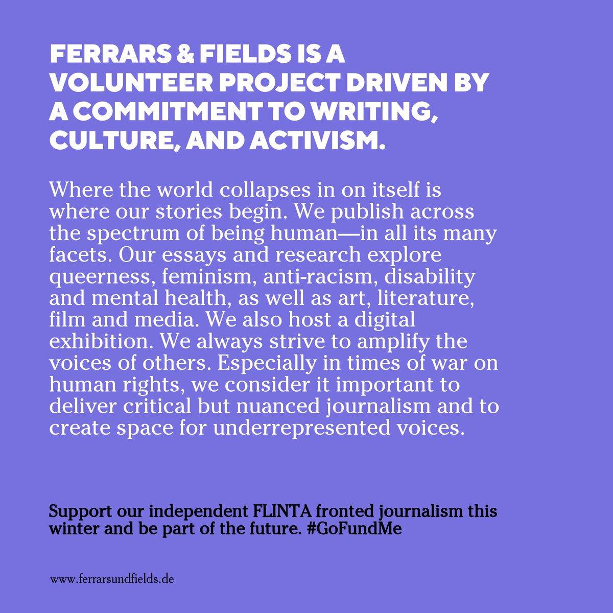 ffmag_berlin's tweet photo. If you've got as much as a euro to spare, please consider donating to our #crowdfunding campaign this year. More info is under the link in our bio.
#femalefronted #gofundme #donationbased #independentjournalism #supportus #donate #berlinmagazine #collective #accessibility https://t.co/j0PXXxPxen