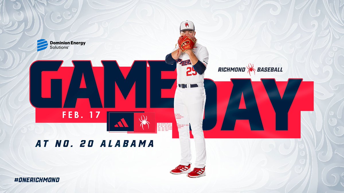 SpiderBaseball's tweet image. 📣 2023 🕷️⚾️ Opening Day is here!!

🆚 No. 20 Alabama
📍 Tuscaloosa, Ala.
🏟 Sewell-Thomas Stadium
⏰4 PM ET
📊 SECN+ spides.us/3EbjdZB
💻 spides.us/3Eg22WB
#OneRichmond | #DominionEnergySolutions