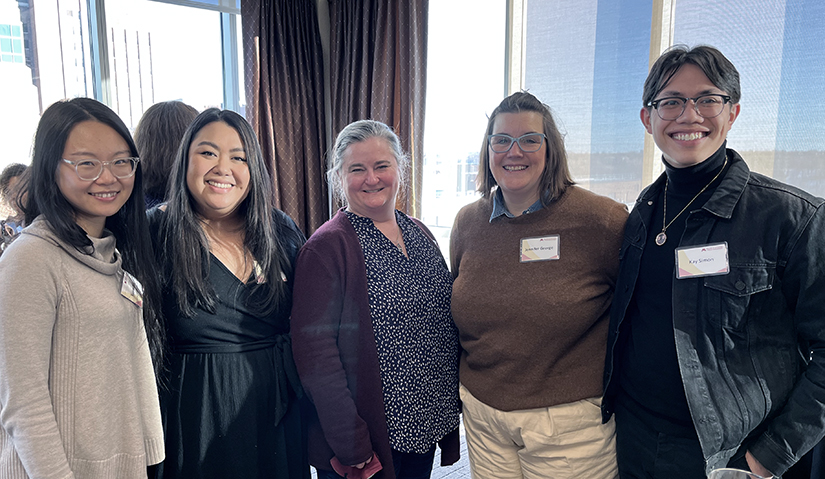 UMNFSoS's tweet photo. Asst Prof @drmichellepasco describes CEHD's new faculty prgm - 3-Legged Stool..."creates a community that brings together new faculty....I am more aware of the resources the university has for research, teaching, and service." She is pictured 2nd from L. #phdlife #UMNproud https://t.co/nH5tYns2Ky