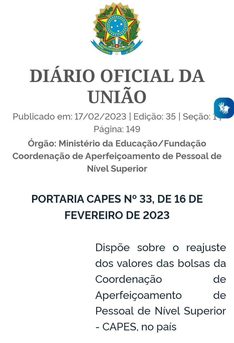 anpg's tweet photo. É OFICIAL! A @CAPES_Oficial publicou o decreto com os novos valores das bolsas no Diário Oficial de hoje. 

Depois de tanta luta, sextou de Carnaval com #ReajusteJa! 🎉🥳💃 https://t.co/M5BdOWyHmA