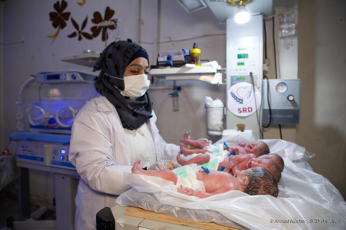 UNFPA's tweet photo. A 25-year-old mother displaced by the #earthquakes in #Syria has safely given birth to quadruplets at a facility run by @SyriaRandD with @UNFPA support 🧡

Help us welcome these bundles of joy to the world and stay updated on our humanitarian response: https://t.co/FlzZ9k4JMU https://t.co/OdFMpsFrqs