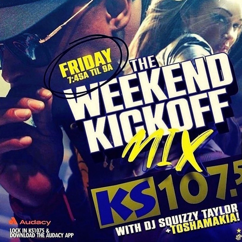 KS1075's tweet photo. It’s time for the #WeekendKickOffMix! 🌪️ @Toshamakia & @DJSquizzyTaylor have your shout outs/requests!
We’re talking @LilTunechi #BadBunny and more!
Listen in on the @Audacy app from anywhere. 🌎 @KS1075 https://t.co/5lx6UTSsXM