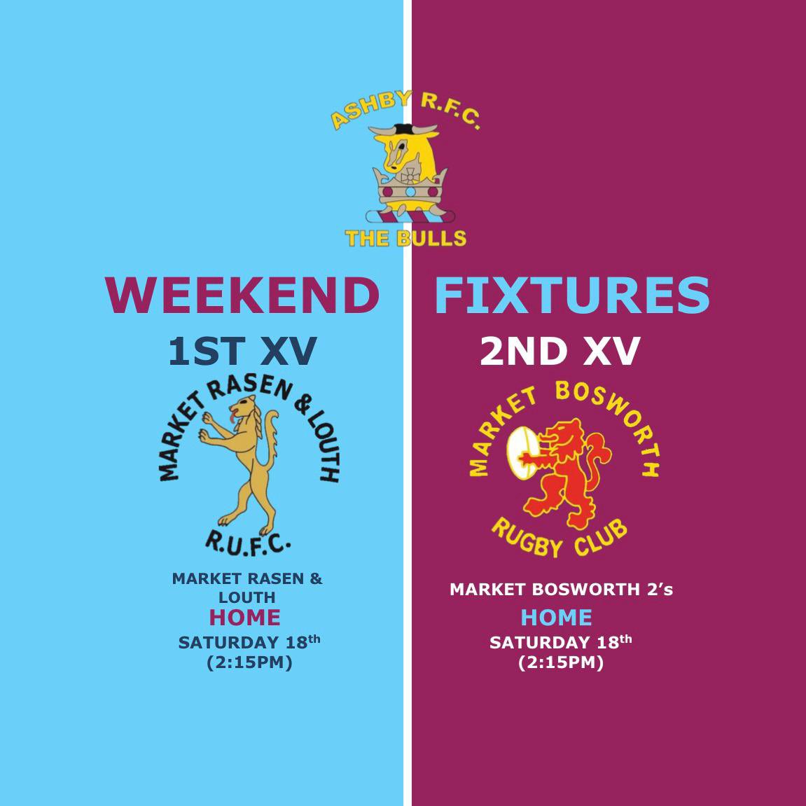 ASHBYRFC's tweet photo. DOUBLE HOME FIXTURE๐๐ผ ASHBY 1XV TAKE ON MARKET RASEN & LOUTH 1XV ๐ WHILE THE 2XV WELCOME MARKET BOSWORTH 2XV. #ASHMAR Get down to the club and support the boys for another big day. https://t.co/FQpP0LNRsa