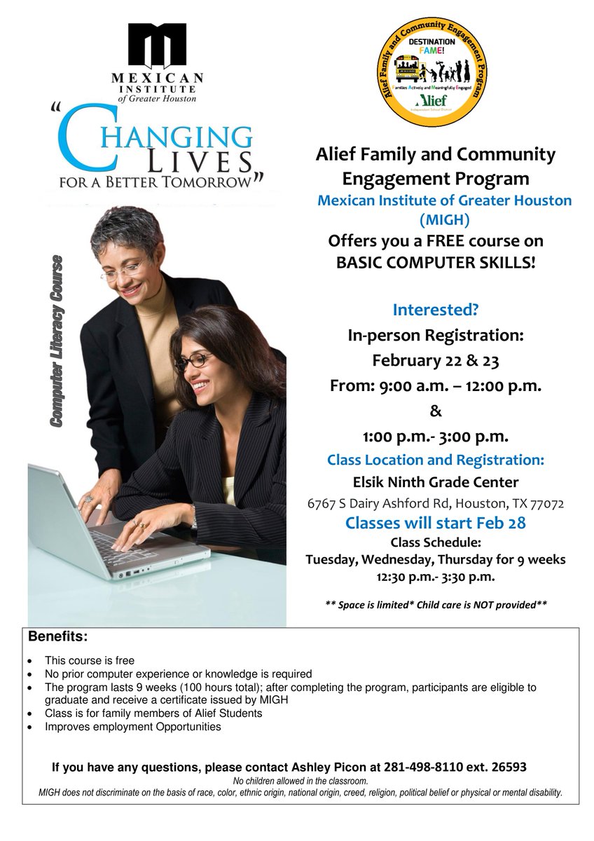 Alief_Fame's tweet photo. Adult Tech Classes are back!💻💡

Registration is next week at ENGC and Alief Middle School. See flier below for details!🔽

@AliefISD 

#TechnologyClasses
#AliefProud
#AliefStrong https://t.co/OFSZBKuimF