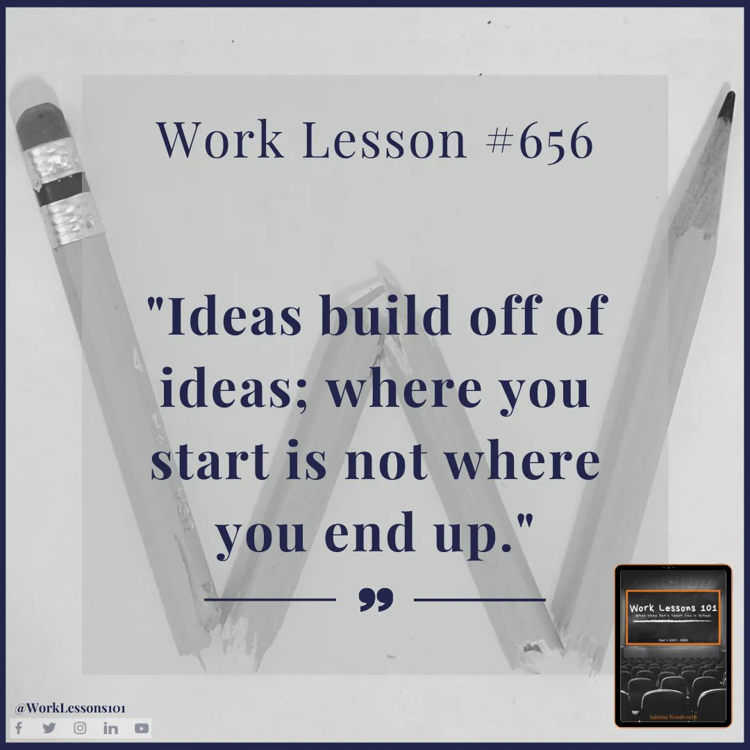 worklessons101's tweet photo. Talent and passion tend to go hand and hand. If you love to write, then write! Even if it's a bad book with a crappy idea, if it's the only one you have, write it.  

Ideas build off of ideas; where you start is not where you end up. 

#WorkLesson101 #Careers  #CareerDevelopment https://t.co/2viBAkBK3M