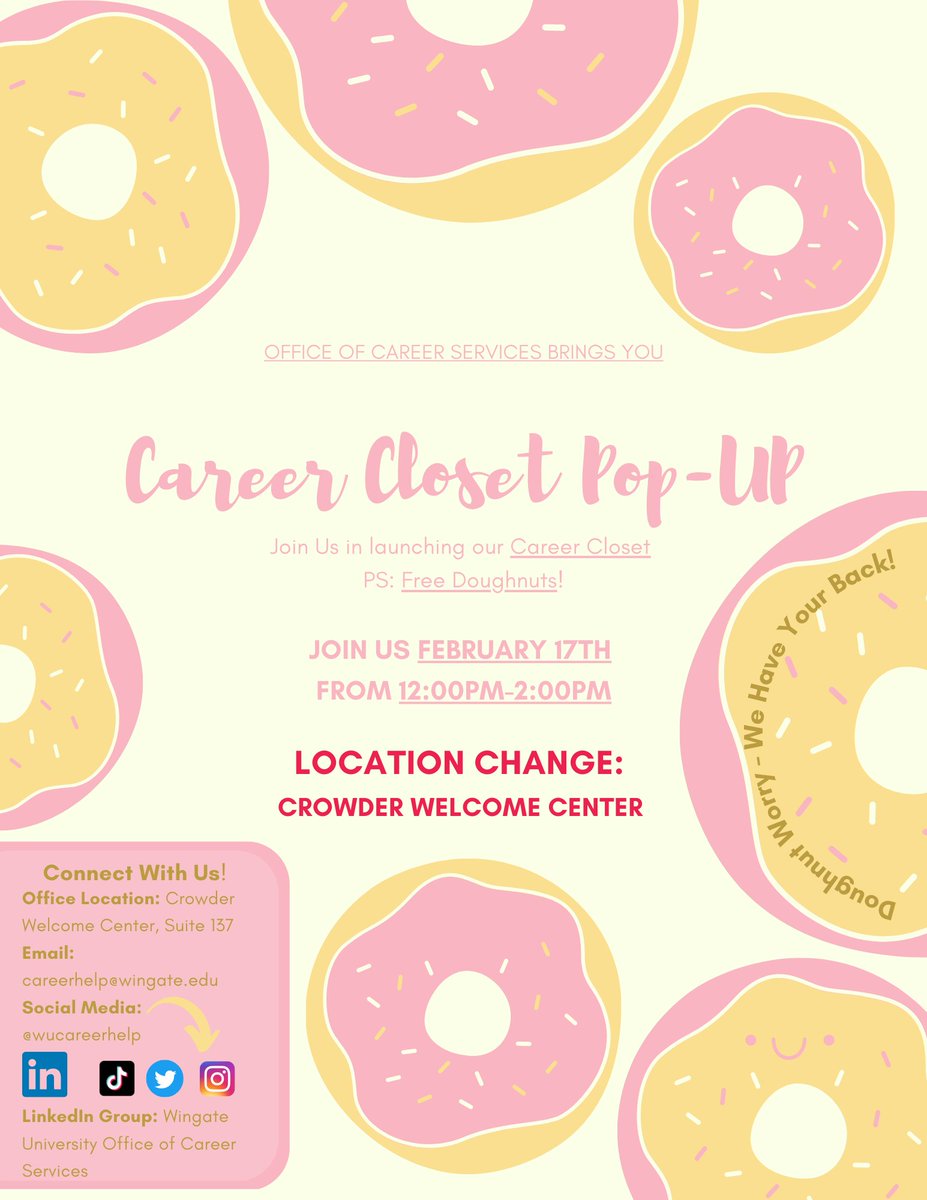 wucareerhelp's tweet photo. LOCATION CHANGE!! Due to weather we will be moving the pop shop inside to the Crowder Welcome Center. We hope to see you at 12pm! https://t.co/LOTOck1Apz