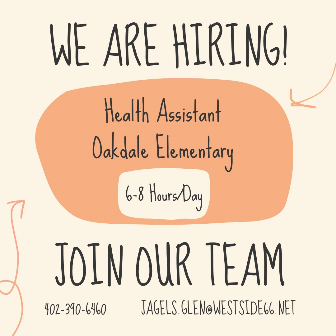 Oakdale is hiring a front office Health Assistant. If you, or know of others who, are interested, please have them contact Oakdale to pursue this immediate opening. 402-390-6460 or jagels.glen@westside66.net