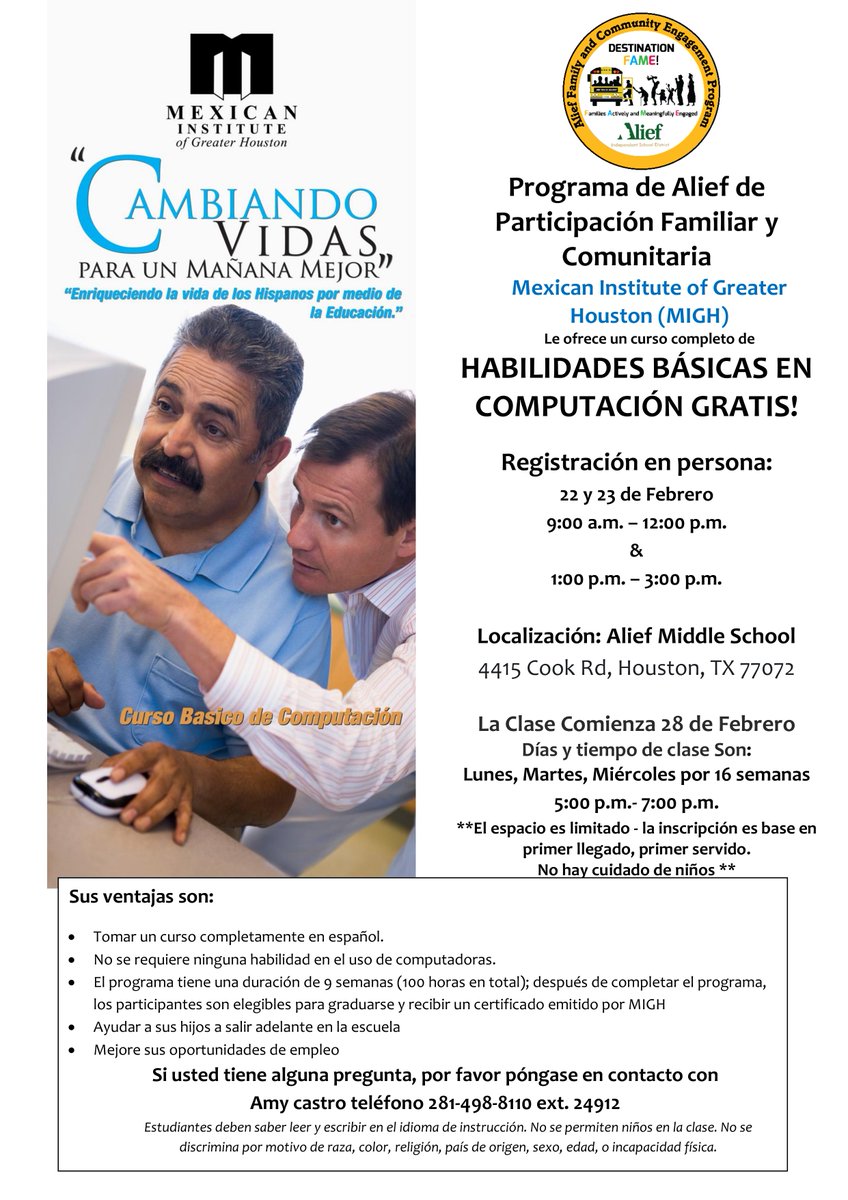 Alief_Fame's tweet photo. Adult Tech Classes are back!💻💡

Registration is next week at ENGC and Alief Middle School. See flier below for details!🔽

@AliefISD 

#TechnologyClasses
#AliefProud
#AliefStrong https://t.co/OFSZBKuimF