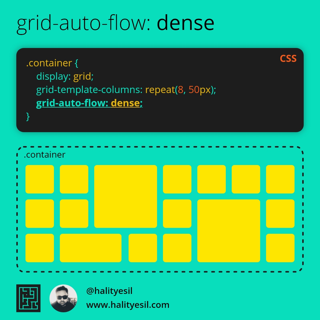 HalitYesil's tweet photo. Say goodbye to messy tables! With CSS's "grid-auto-flow: dense" property, boxes fill in empty spaces by taking up as little room as possible. #webdesign #CSS #griddense #productivity #frontend #codinglife #webdesigner #designtips #webdev #codingtips #webdevtips #UIUX #tablelayout https://t.co/oVeAtpm0Lb