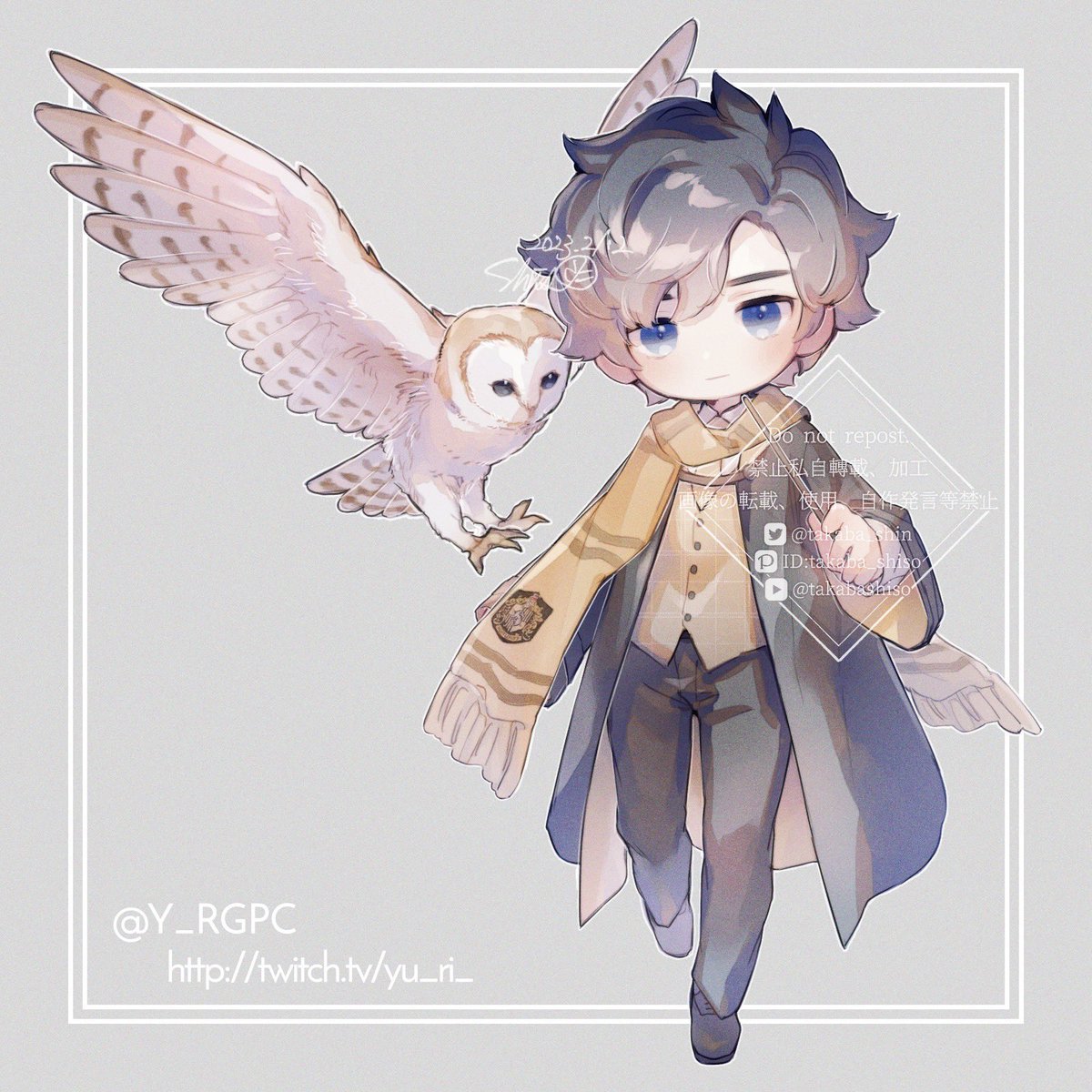 1boy male focus scarf bird yellow scarf chibi blue eyes  illustration images