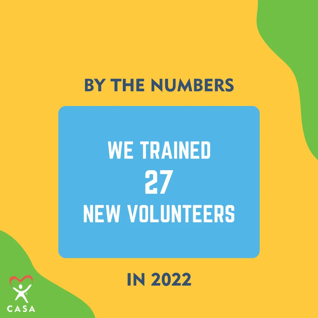 We advocate for and support abused and neglected children in the court system to ensure their right to safe, stable, permanent homes. 

Last year, we trained 27 new volunteers, thanks to the support of our staff, sponsors, donors and existing volunteers!