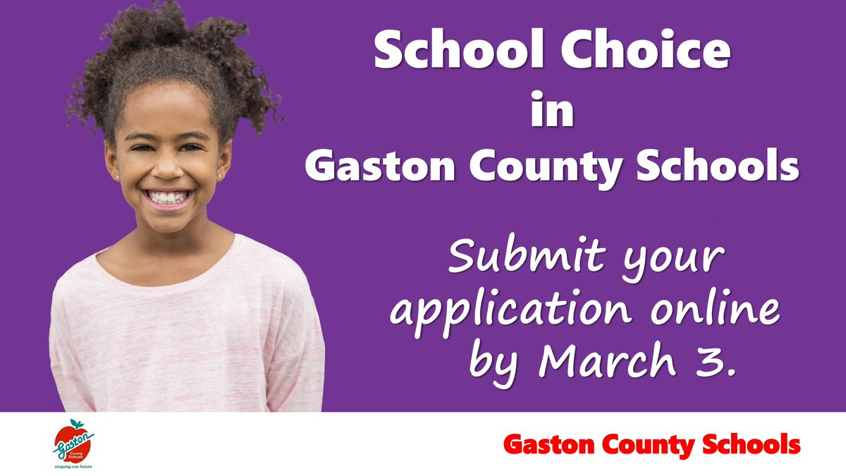 GastonSchools's tweet photo. Hey, parents! The deadline to submit a school choice application is Friday, March 3 at 5:00 p.m.  Go to our School Choice webpage to learn about the 22 dynamic programs that we have available for the 2023-2024 academic year and submit an application: https://t.co/SZ6Bm4ejFB. https://t.co/99m94Y4QO2