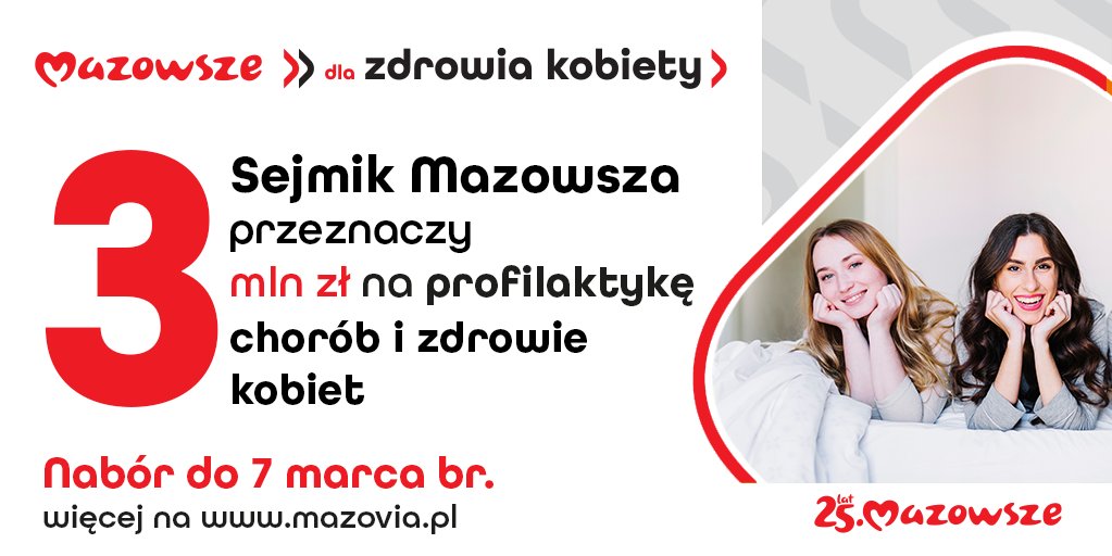 StruzikAdam's tweet photo. Na #Mazowsze mieszka 2,8 mln kobiet z niesamowitą energią i radością życia ✨ Z myślą i w trosce o zdrowie Mazowszanek stworzyliśmy nowy #programwsparcia #Mazowszedlazdrowiakobiety. Bo wiemy jak ważna jest profilaktyka. Szczegóły https://t.co/69vTuMVWLr @SejmikMaz https://t.co/XEdLgbL4Fo