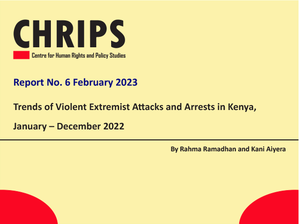 CHRIPSKE's tweet photo. CHRIPS CVE observatory recorded a 26%  increase in terror attacks &amp; arrests in Kenya in 2022. The full report is  now available on the CVE hub https://t.co/dsiW2ztVLA
@_RahmaRamadhan @MutumaRuteere @Frank_Aywa @MitullahWinnie @wambui_kimathi @ProfOdote @priscakamungi @NCTC_Kenya https://t.co/UDmTkTWyOy