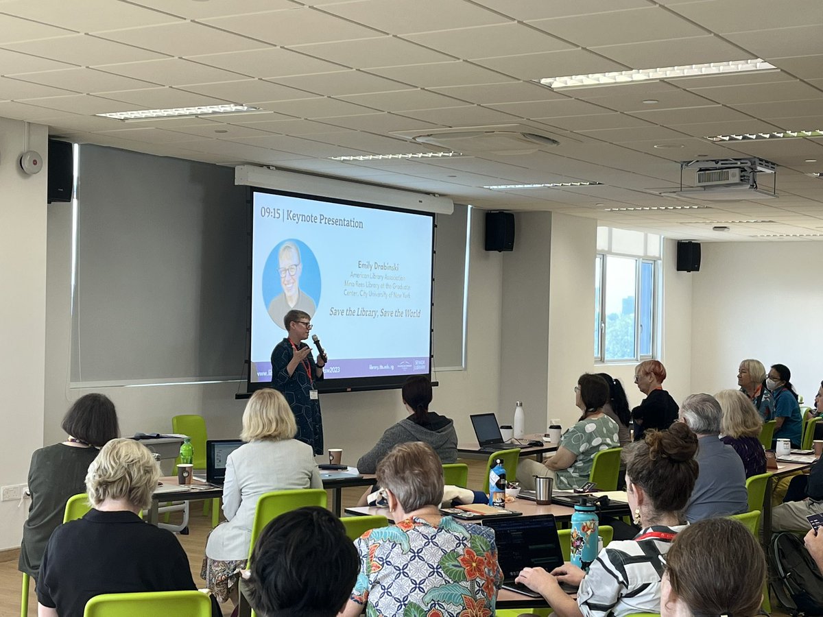 kmelski's tweet photo. How lucky am I! @edrabinski was the keynote speaker at the Librarians Kwowledge Sharing Workshop (LKSW) here in Singapore. Tanglin Trust is hosting for us this year. There have been so many fantastic presentations already! I can’t wait for Day 2! #LKSW #ala https://t.co/cEPYJhOknb