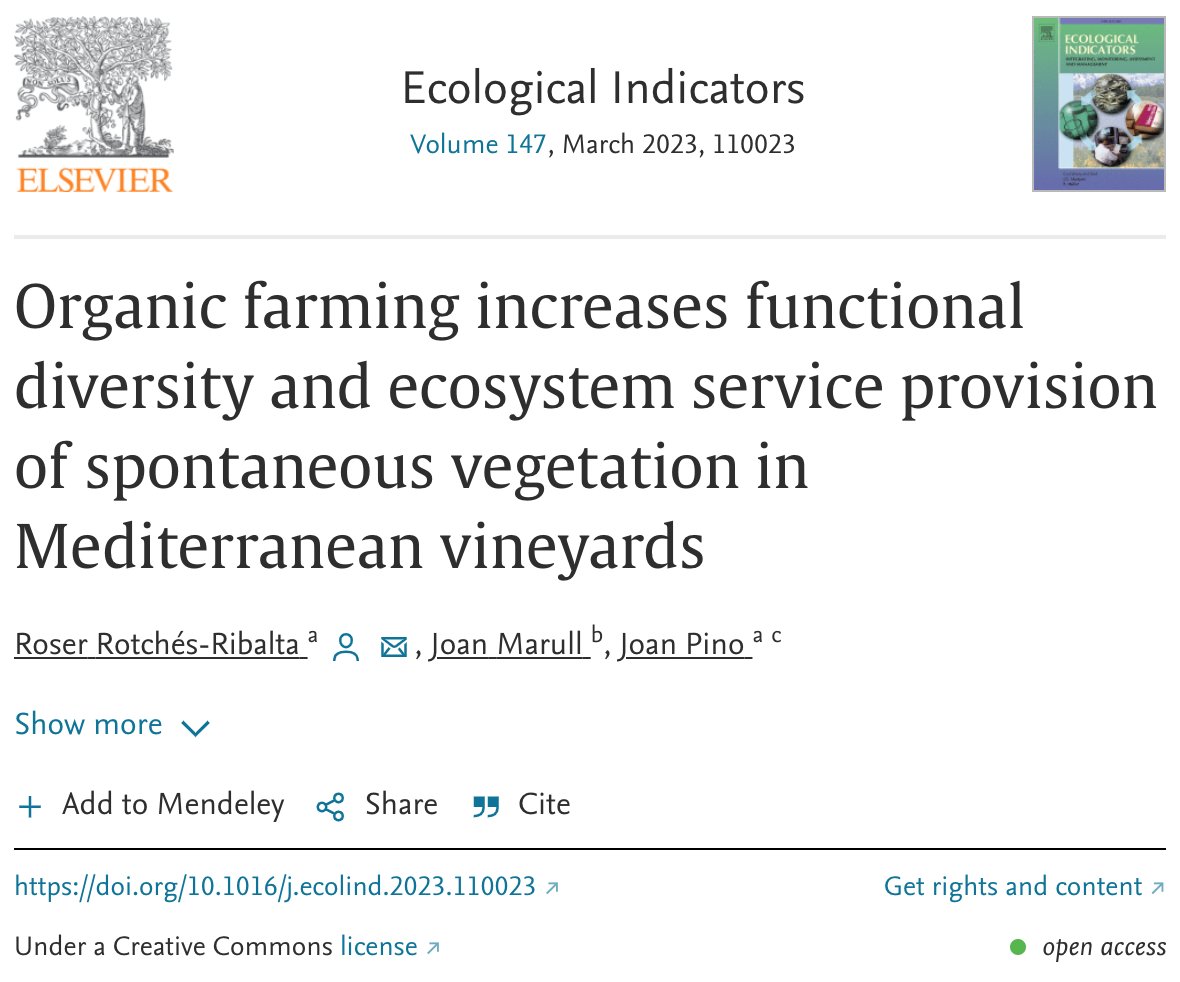 ma4sure_PRIMA's tweet photo. 📢New paper!
Our results show that organic management of vineyards leads to higher species richness, with different strategies to cope with environmental conditions and management disturbances.

✨Read the entire paper here: https://t.co/RD2Z01IcWu

#biodiversity #agroecology https://t.co/1j5rcVC1Gj