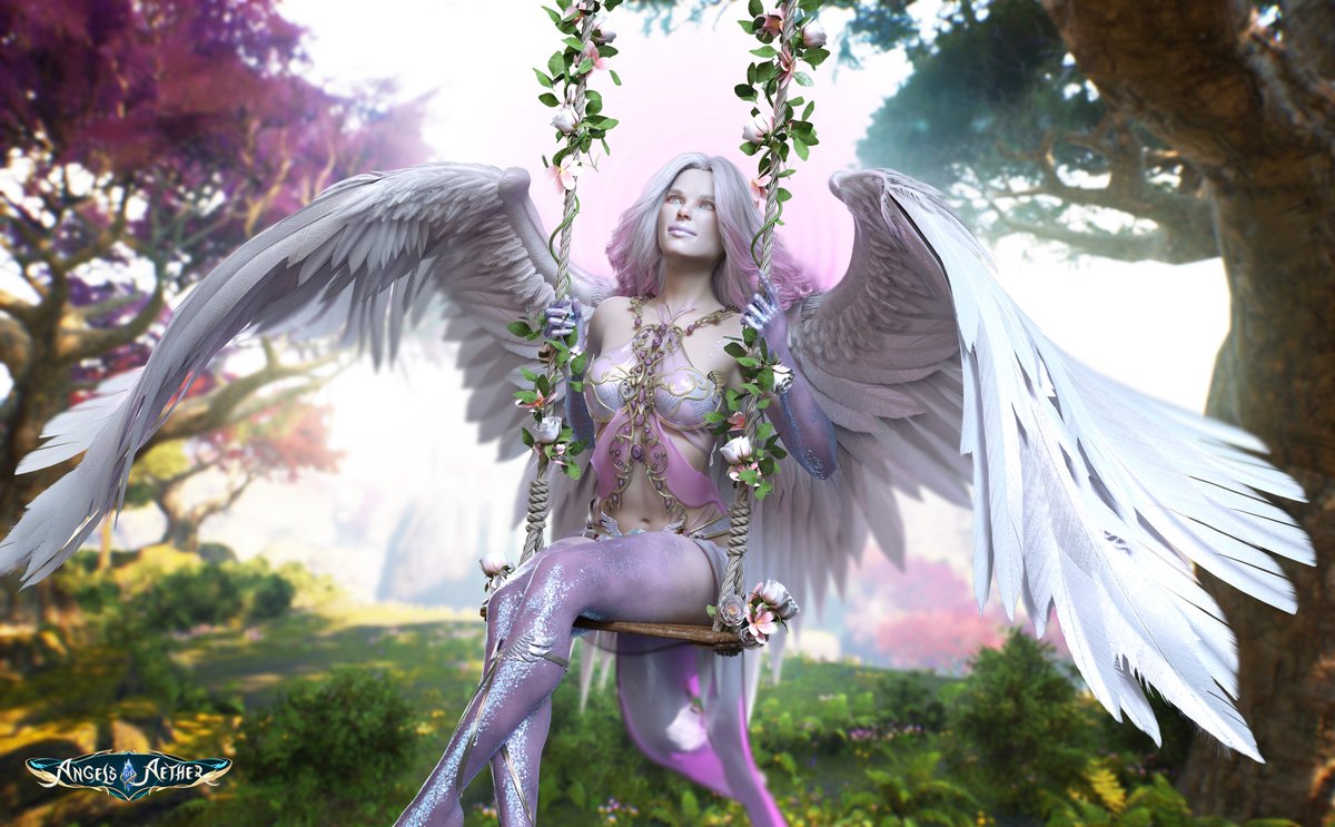 High Angel Joy, swinging among the Trees in joy, feeling the breeze of the Wind, enjoying the Dawn in the Ancient Forest🌳🌸 @angelsofaether