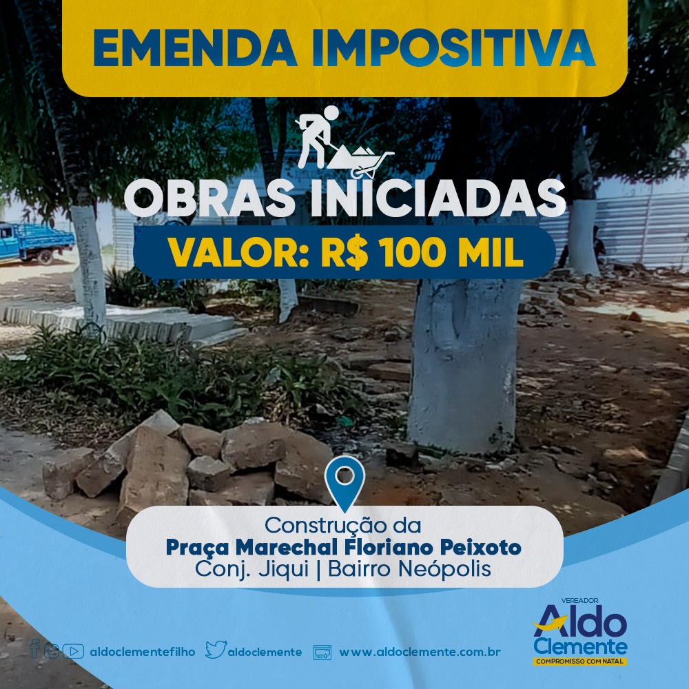 aldoclemente's tweet photo. Um sonho antigo dos moradores do Jiqui começa a se tornar realidade. As obras da Praça Marechal Floriano Peixoto, no Bairro Neópolis, foram iniciadas pela Prefeitura. O serviço está sendo feito graças a uma emenda impositiva do nosso mandato. https://t.co/cCJmzPnTlK