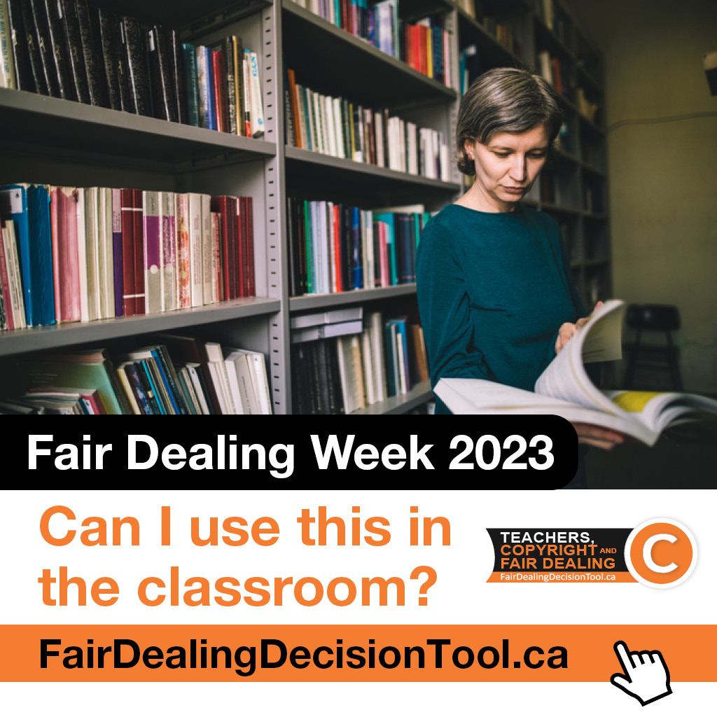 Teachers, Copyright, and Fair Dealing: 
Know your rights. Know the limits.
FairDealingDecisionTool.ca

#fairdealingworks  #cdnteachers  #copyrightmatters