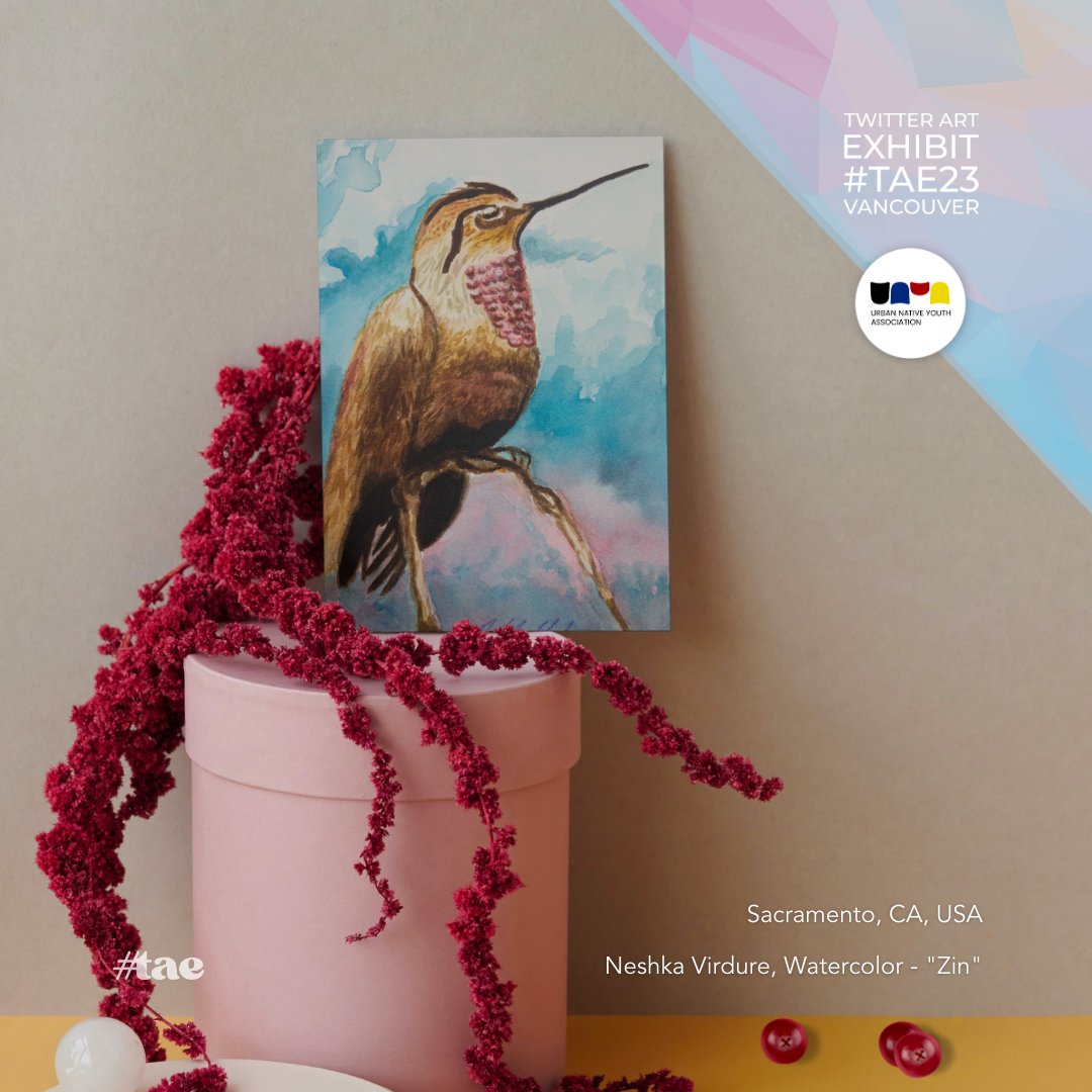 “Zin”, by Neshka Virdure <a href="/NeshkaVirdure/">♜🌼🎄🌹Neshka Virdure🎄🌹🌼♜</a> from CA, USA. Thank you, for your lovely watercolor artwork. Neshka is donating this art card as a contribution for #TAE23 art fundraiser for <a href="/unyayouth/">Urban Native Youth Association (UNYA)</a>. #vancouverbc #twitterartexhibit #indigenous #giving #artforacause