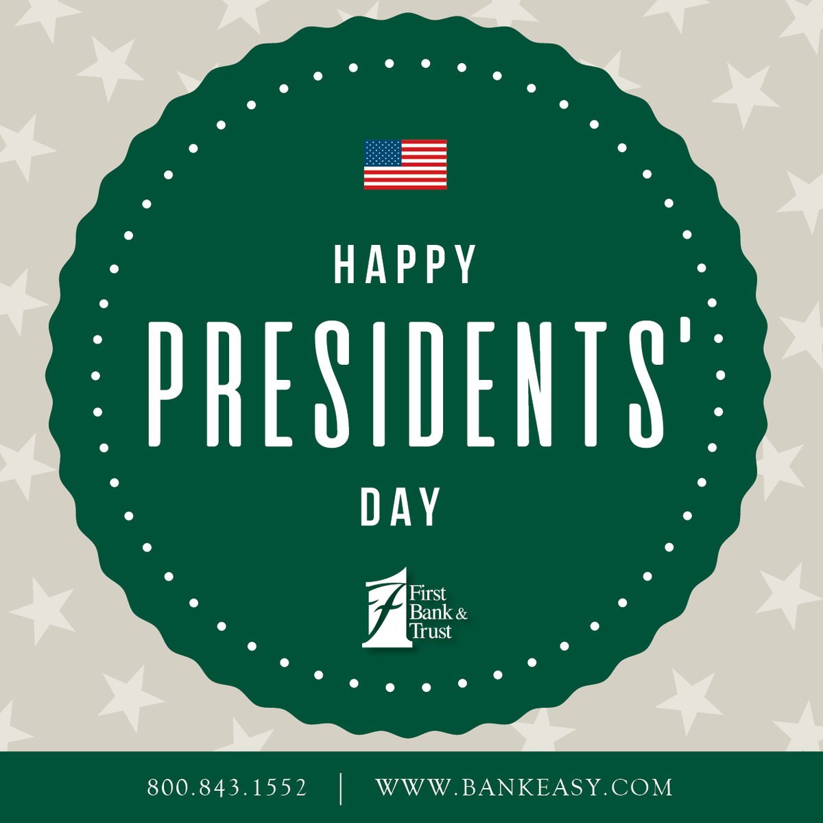 In observance of Presidents' Day, some of our bank locations will be closed or have alternate hours on Monday, February 20. Please visit bankeasy.com/holidays for full details on your specific bank location hours.
{FB&amp;T|MemberFDIC}