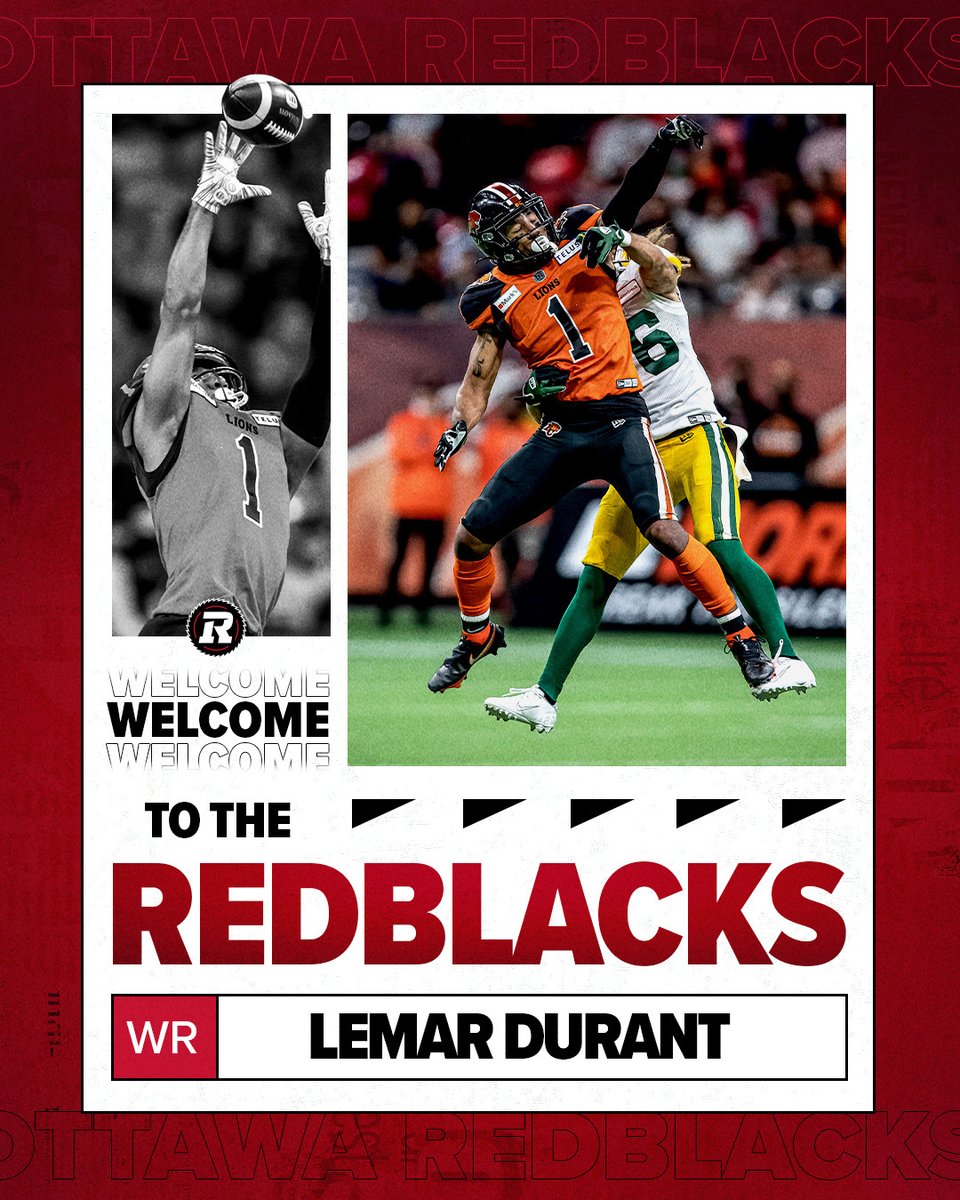 Ottawa REDBLACKS (@redblacks) on Twitter photo Adding to our offense 😤
We've signed 🇨🇦 receiver Lemar Durant (<a href="/Lemarvelous23/">Lemar Durant</a>).
#CFLFA | 📝 : bit.ly/418fupl Adding to our offense 😤
We've signed 🇨🇦 receiver Lemar Durant (<a href="/Lemarvelous23/">Lemar Durant</a>).
#CFLFA | 📝 : bit.ly/418fupl
