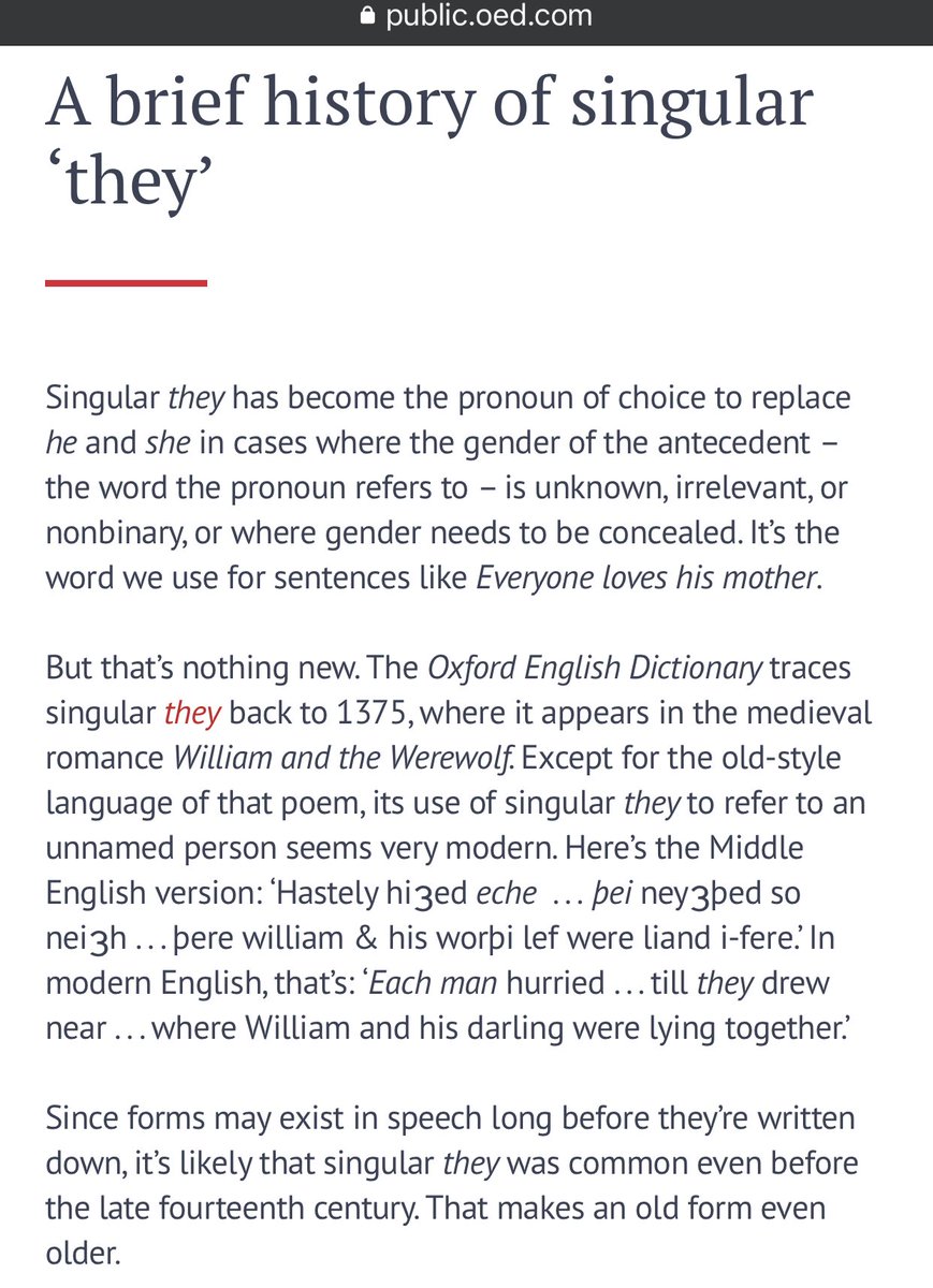 “The usage of ‘They’ as a singular pronoun is something new. We didn't have that back then. The radical-left-wing media is indo–”

Stop before you embarrass yourself even more. Lmao