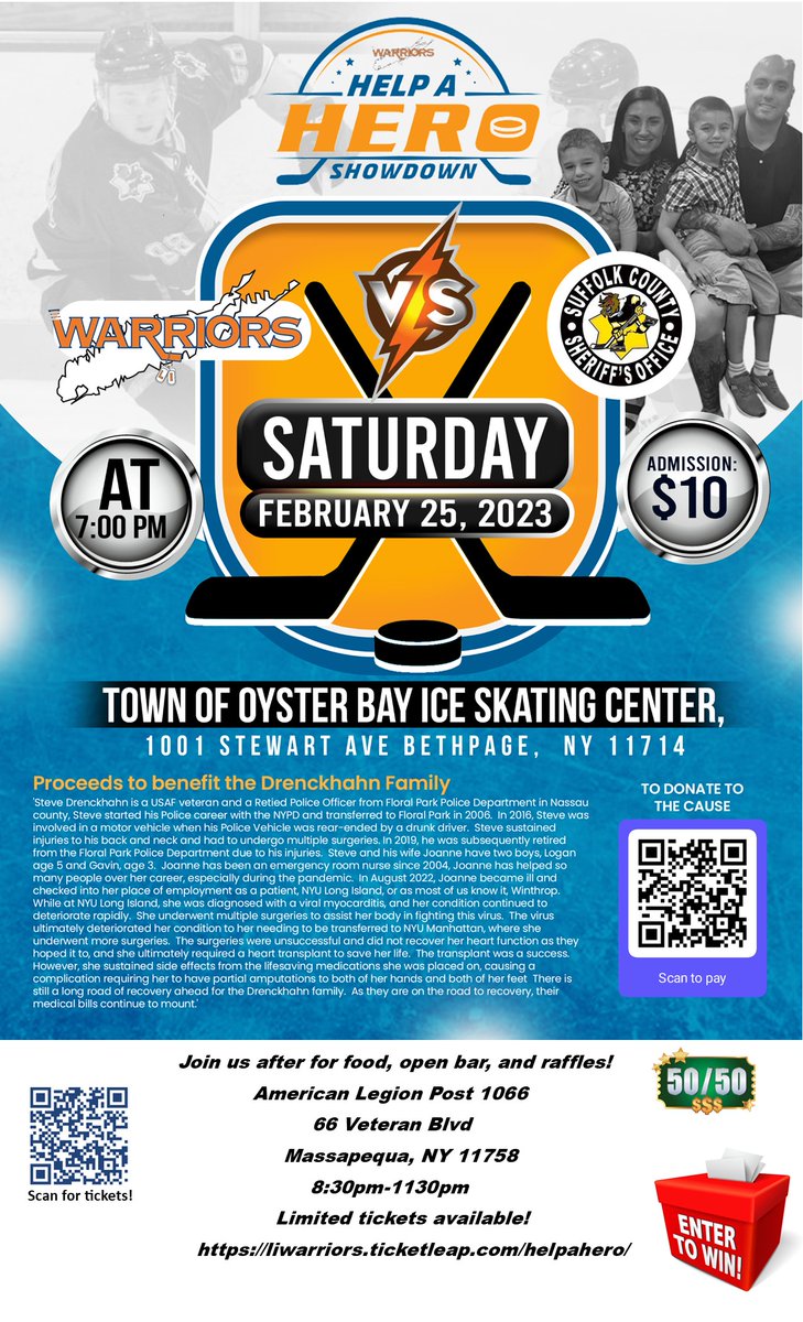🚨TOMORROW!🚨

We're raising money at <a href="/lostfarmerbrew/">Lost Farmer Brewing Co.</a> for <a href="/LIWarriorsHky/">Long Island Warriors Hockey</a> Help a Hero to support the Drenckhahn family in a time of need! The Warriors will also be hosting a charity game next Saturday at Bethpage rink to raise money as well! Please see flyers below for more info!