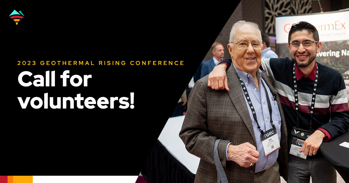 Geo_Rising's tweet photo. We are looking for volunteers to lend their time and expertise to the development of programs and events for the 2023 Geothermal Rising Conference in Reno, Nevada! Applications must be submitted by February 24, 2023. 
Apply here: https://t.co/VnCxCH2m6f https://t.co/qrH84No1tD