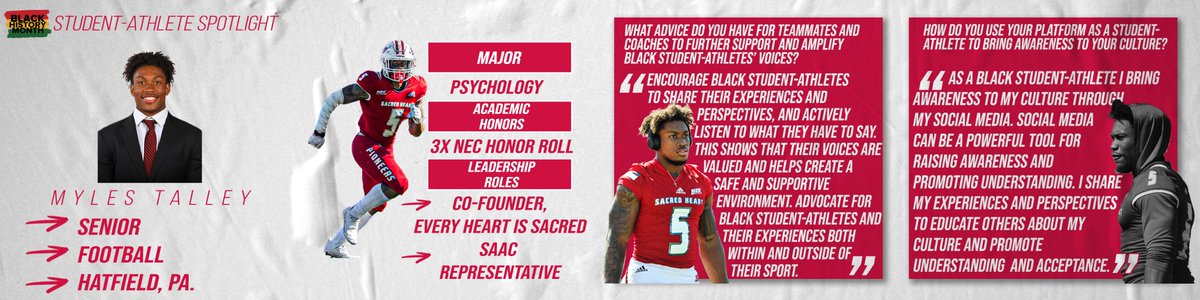 Continuing to celebrate our student-athletes during Black History Month who are making an impact on and off the field. Next is Myles Talley from @SHU__Football who is the co-founder of Every Heart is Sacred and a SAAC Rep.
