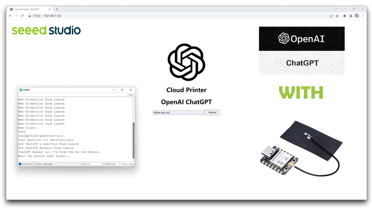 seeedstudio's tweet photo. 🥝#WikiUpdate XIAO ESP32C3 &amp; #ChatGPT in action: Learn how to use #WiFi Client and HTTP Client on #XIAO ESP32C3. 🚀A practical network service application case for it. 🙌More details: https://t.co/7Cco8ZsxBv   #webservice #opensource #OpenAIChatGPT https://t.co/6DB8vBjBsn