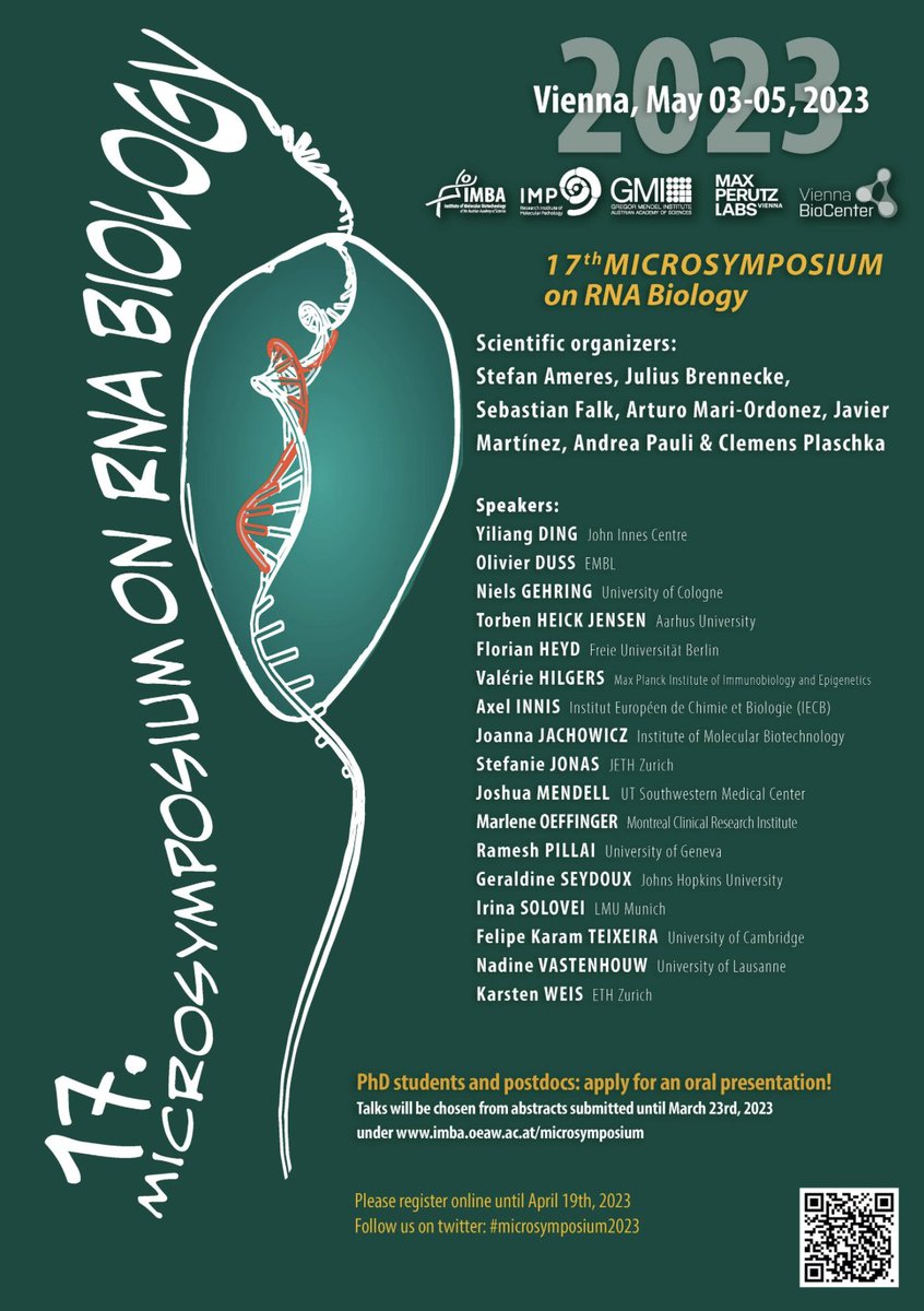 Stefan L Ameres (@ameressl) on Twitter photo #microsymposium2023 is approaching! Great line up of speakers! Join us in Vienna on May 3-5, 2023! Registration now open: oeaw.ac.at/imba/seminars-…
<a href="/IMBA_Vienna/">IMBA imbavienna.bsky.social</a> <a href="/IMPvienna/">IMP</a> <a href="/MaxPerutzLabs/">Max Perutz Labs Vienna</a> <a href="/gmivienna/">GMI Vienna gmivienna.bsky.social</a> <a href="/viennabiocenter/">Vienna BioCenter</a> #microsymposium2023 is approaching! Great line up of speakers! Join us in Vienna on May 3-5, 2023! Registration now open: oeaw.ac.at/imba/seminars-…
<a href="/IMBA_Vienna/">IMBA imbavienna.bsky.social</a> <a href="/IMPvienna/">IMP</a> <a href="/MaxPerutzLabs/">Max Perutz Labs Vienna</a> <a href="/gmivienna/">GMI Vienna gmivienna.bsky.social</a> <a href="/viennabiocenter/">Vienna BioCenter</a>