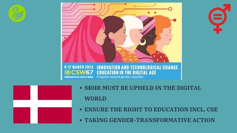 #CSW67 priority theme is innovation &amp; tech change in the digital age for achieving  #genderequality &amp; #empowerment of all women &amp; girls!
🇩🇰priorities are clear:  #SRHR must be upheld in the digital world, ensure the #righttoeducation incl.#CSE &amp; take gender-transformative action