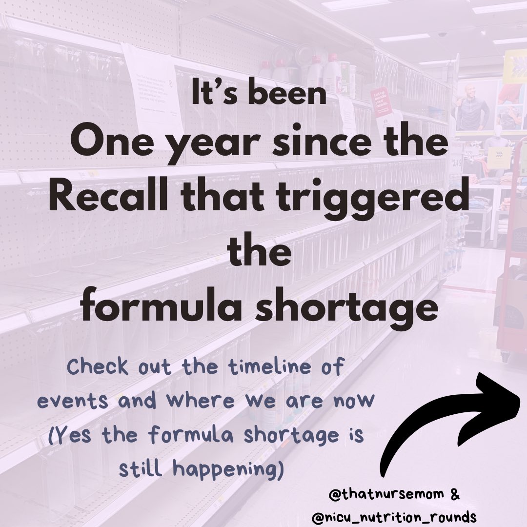 thatnursemom's tweet image. Happy 1st birthday #formulashortge, you have grown and done so much in your first year! Hopefully we will not be celebrating your second birthday! #formulashortage 

(Timeline creating by myself and @HayleyNICU_RD)