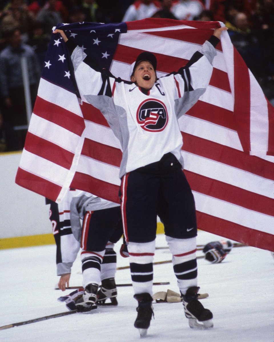 HockeyHallFame's tweet photo. #OTD 25 years ago, @usahockey claimed the first gold medal for Women's Ice Hockey at the Olympic Winter Games in Nagano, Japan. 

Honoured Members @CammiGranato #HHOF10 (pictured) and @AngelaRuggiero #HHOF15 were part of this historic squad!

📸HHOF https://t.co/y6ki9F0HWt