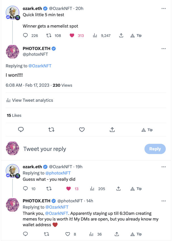 photoxNFT's tweet photo. Stayed up till 7am this morning but it was totally worth it as I won myself a place on @ozarky's #Memelist!
If you like #memes; banter; community; art; memes; mystery; and memes, I suggest checking out #MemesForThePeople!
#NFT #Web3 https://t.co/p4AG3XdvDa