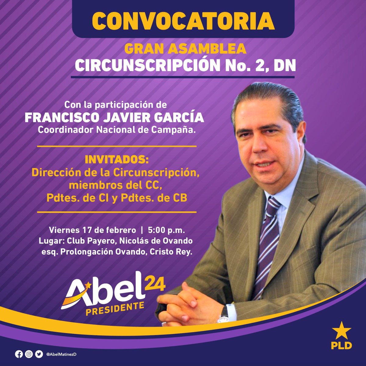 PLDC2DN's tweet photo. Este viernes, la asamblea que encabeza, (@FJavierGarciaF), se realizará en nuestra Circunscripción.
Comienza a moverse la maquinaria que sacará este desgobierno del Palacio Nacional.
Dilo con orgullo! SOY PLD.. ✨💫💟
Te esperamos, no faltes.
#c2dnpld #pldc2 #pldc2dn #PLD https://t.co/QDknjaLd6u